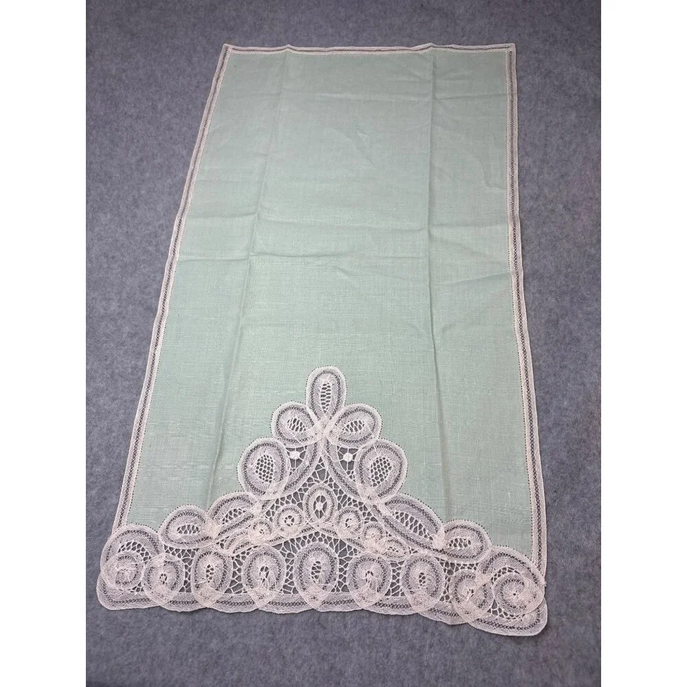 Light Green Finger Towel Intricate Lace Trim Floral Design 19